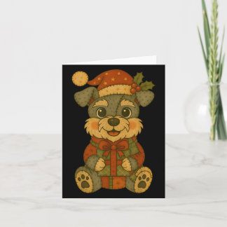 Carte Patchwork Schnauzer Chien avec chapeau de Père Noë
