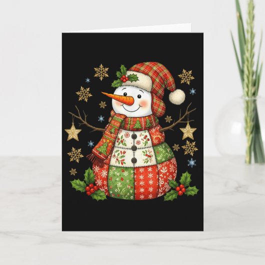 Carte Patchwork Snowman Preppy Girly Christmas Xmas Holi (Devant)