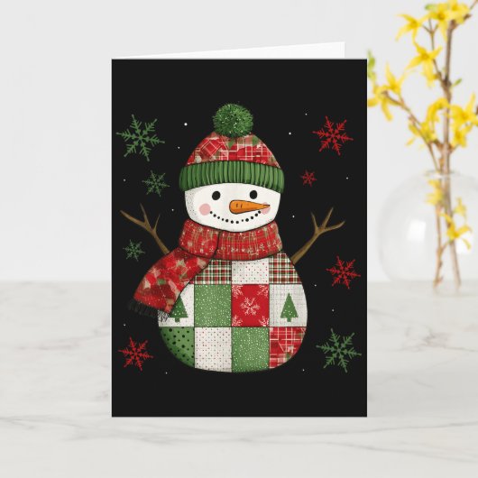 Carte Patchwork Snowman Retro Funny Christmas Snowman Ho (Fleur jaune)