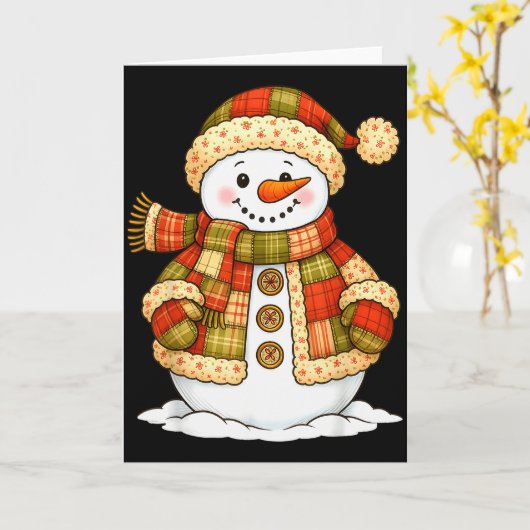 Carte Patchwork Snowman Retro Funny Snowman Holiday Chri (Fleur jaune)