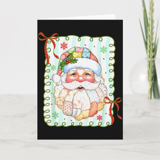 Carte Patchwork visage de Père Noël Coquette Joyeux Noël (Devant)