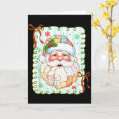Carte Patchwork visage de Père Noël Coquette Joyeux Noël (Fleur jaune)
