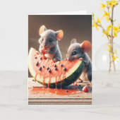 Carte Pâte d'anniversaire Mice mangeant (Fleur jaune)