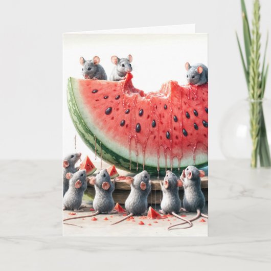 Carte Pâte d'anniversaire Mice mangeant (Devant)
