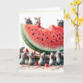 Carte Pâte d'anniversaire Mice mangeant (Fleur jaune)