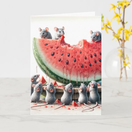 Carte Pâte d'anniversaire Mice mangeant (Fleur jaune)