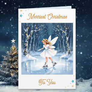 Carte Patinage de la fée de Noël dans une forêt enchanté