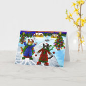 Carte Patinage de Noël Chats V2 (Fleur jaune)