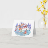 Carte Patinage Vintage près des Montagnes d'Hiver (Fleur jaune)