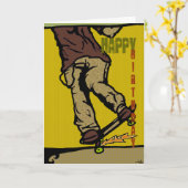 Carte patineurs2, Joyeux, Anniversaire (Fleur jaune)
