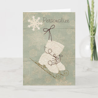 Carte Patins à glace vintage flocon de neige vintage hiv
