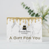 Carte Pâtisserie Gâteau Coulée Dorée Glaçage Chef Marble (Debout devant)