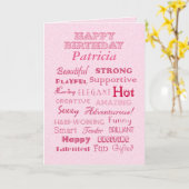Carte Patricia Happy Birthday Mots de louanges (Fleur jaune)