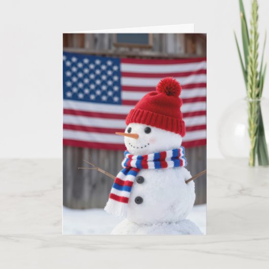 Carte Patriotic Christmas Snowman With American Flag (Devant)