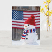 Carte Patriotic Christmas Snowman With American Flag (Fleur jaune)
