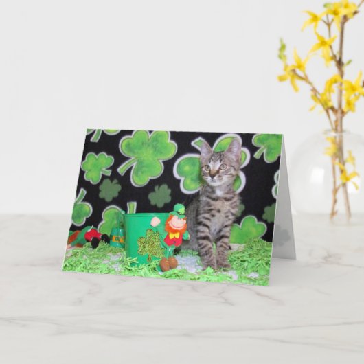 Carte Patton the St. Patrick's Day Cat Greeting Card (Fleur jaune)