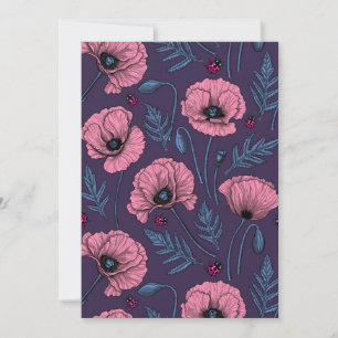 Carte Pavot rose sur violet foncé