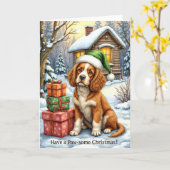 Carte Paw-some Christmas - American Water Spaniel (Fleur jaune)