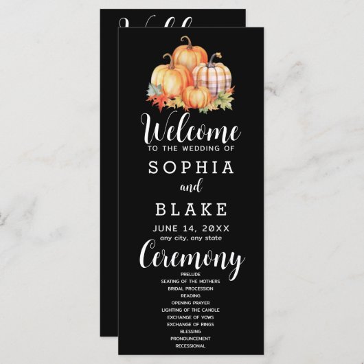 Carte Pays Citrouilles Plaid Fall Black Wedding Programm (Devant / Derrière)