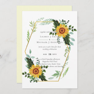 Carte Pays Fleurs de soleil rustiques Vert Budget Mariag