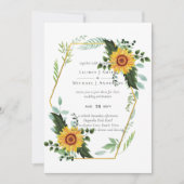 Carte Pays Fleurs de soleil rustiques Vert Budget Mariag (Devant)