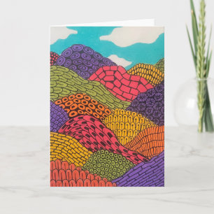 Carte Paysage abstrait au crayon de couleur courbe et fl