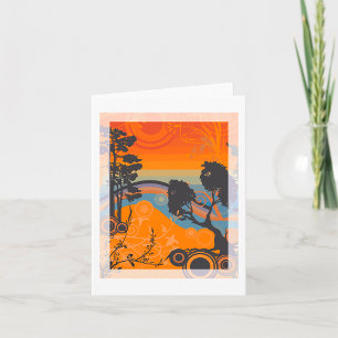 Carte Paysage Abstrait de Forêt au Coucher du Soleil Rét