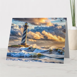 Carte Paysage de phare dramatique avec des vagues orageu