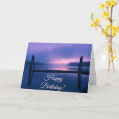 Carte Paysage d'eau de soleil pourpre Anniversaire (Fleur jaune)