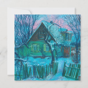 Carte Paysage d'hiver Ancien gîte Maison Pastel Peinture