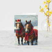 Carte Paysage d'hiver avec chevaux et cabane (Fleur jaune)