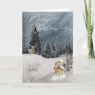 Carte Paysage enneigé à l'aquarelle Joyeux Noël