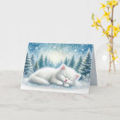 Carte Paysage Festif D'Hiver Avec Chat Blanc Noël (Fleur jaune)