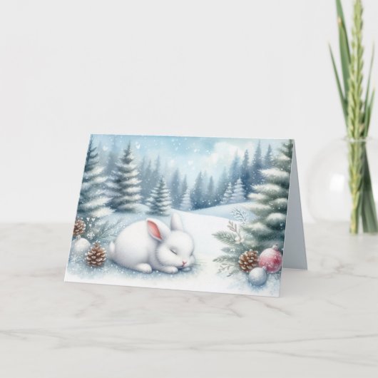 Carte Paysage Festif D'Hiver Avec Noël De Lapin (Devant)