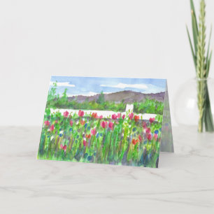 Carte Paysage Fleur sauvage aquarelle Joyeux anniversair