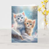 Carte Paysage hivernal de chatons mignons  (Fleur jaune)