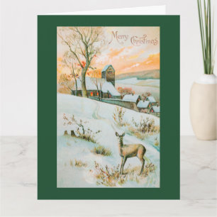 Carte Paysage hivernal de Noël représentant des cerfs