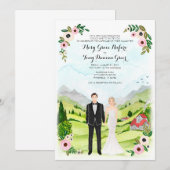 Carte Paysage Mariage de Portrait Illustré Couple (Devant / Derrière)