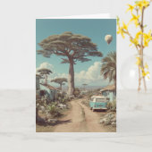 Carte Paysage onirique de baobab avec fourgonnette de ca (Fleur jaune)