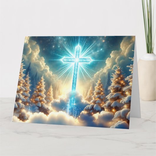 Carte Paysage paradisiaque de Noël avec Croix Sainte (Devant)