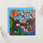 Carte Paysage paradisiaque Imaginaire avec oiseaux (Devant/Arrière en situation)