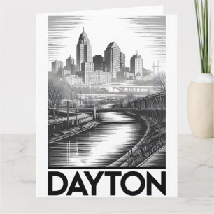 Carte Paysage urbain de Dayton Ohio Noir Blanc Gravure s