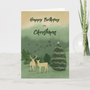 Carte Paysage vert de Noël avec arbre