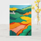 Carte Paysage vibrant de papier découpé (Fleur jaune)