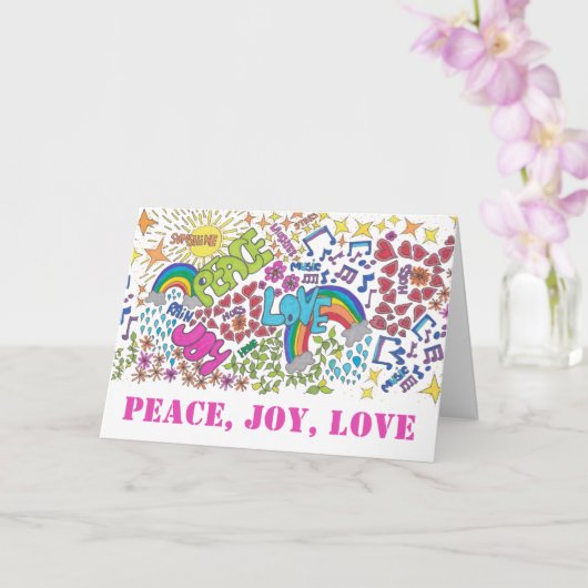 Carte Peace Joy Love Hippy Art, avec vos mots à l'intéri (Orchidée)
