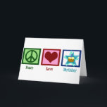 Carte Peace Love Anniversaire<br><div class="desc">Un signe de paix,  un coeur,  et un mignon gâteau d'anniversaire avec une bougie dedans. Un joli cadeau d'anniversaire.</div>