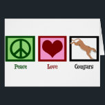Carte Peace Love Cougars<br><div class="desc">Jolie carte Cougars qui fait un grand cadeau pour un fan Cougars. Un signe de paix,  un coeur,  et un cougar qui saute.</div>