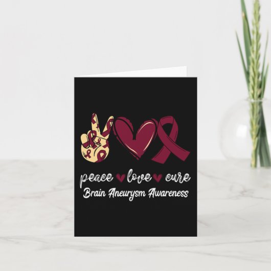 Carte Peace Love Cure Cerveau Aneurysme Bourgogne Ruban  (Devant)