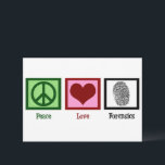 Carte Peace Love Forensics Department Forensic Lab Card<br><div class="desc">Si vous trouvez la science légale fascinante,  c'est la carte parfaite pour un scientifique légiste. Il comporte un signe de paix,  un coeur et une empreinte digitale pour un détective dans une enquête sur les lieux du crime. Cartes Peace Love Forensics.</div>