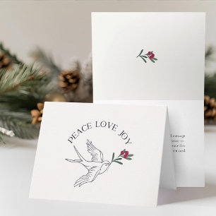 Carte Peace Love Joie Noël Oiseau de neige